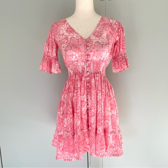lilbelle Dresses & Skirts - LILBELLE Pink Floral Elastic Waist Mini Shirt Dress